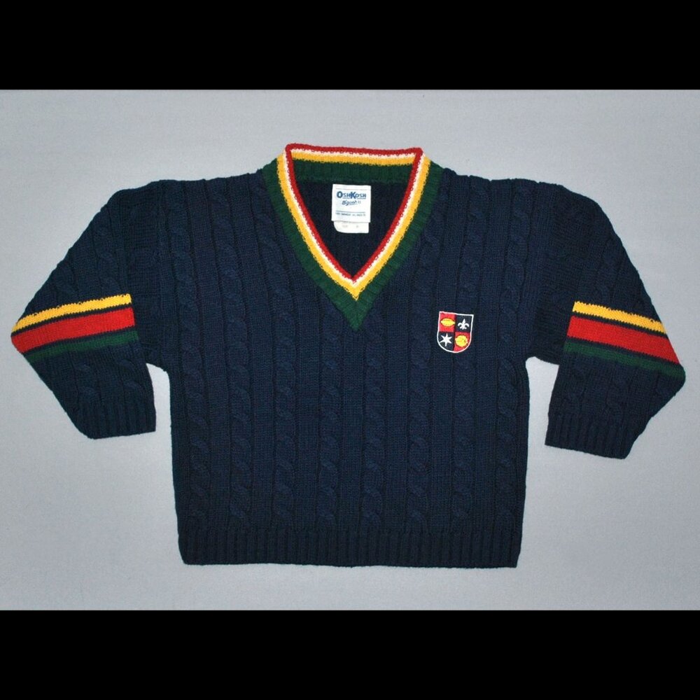 Vintage OshKosh B'Gosh Toddler Sweater Size 3T Cable Knit V-Neck Sweater Stripes
